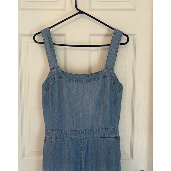 Madewell Blue Chambray Sleeveless Denim Wide Leg Romper Jumpsuit Size 12 - Picture 2 of 8
